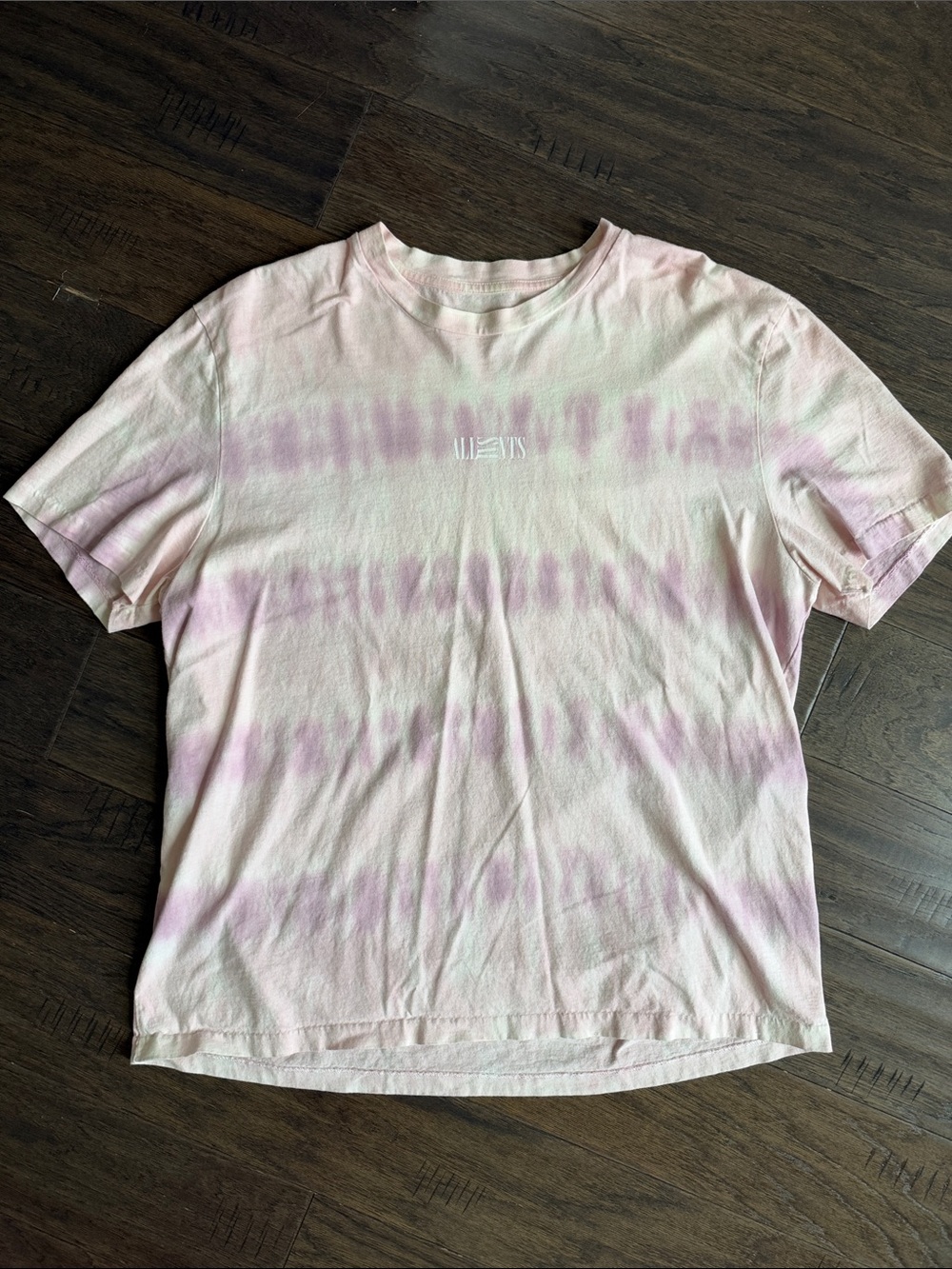 All Saints Men's Pink and Lavender Tie-Dye Crew Tee L